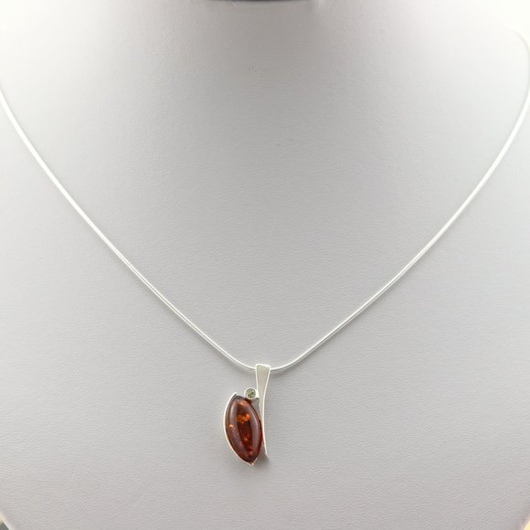 Sterling silver necklace with natural Baltic amber, 925 sterling silver necklace - Picture 5 of 9